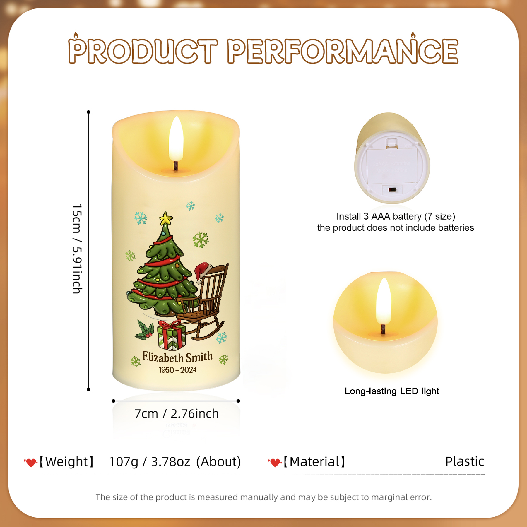 Personalised LED Candle with Custom Name & Year -“Christmas In Heaven Memorial”- Sympathy Gift for Family | Jessemade