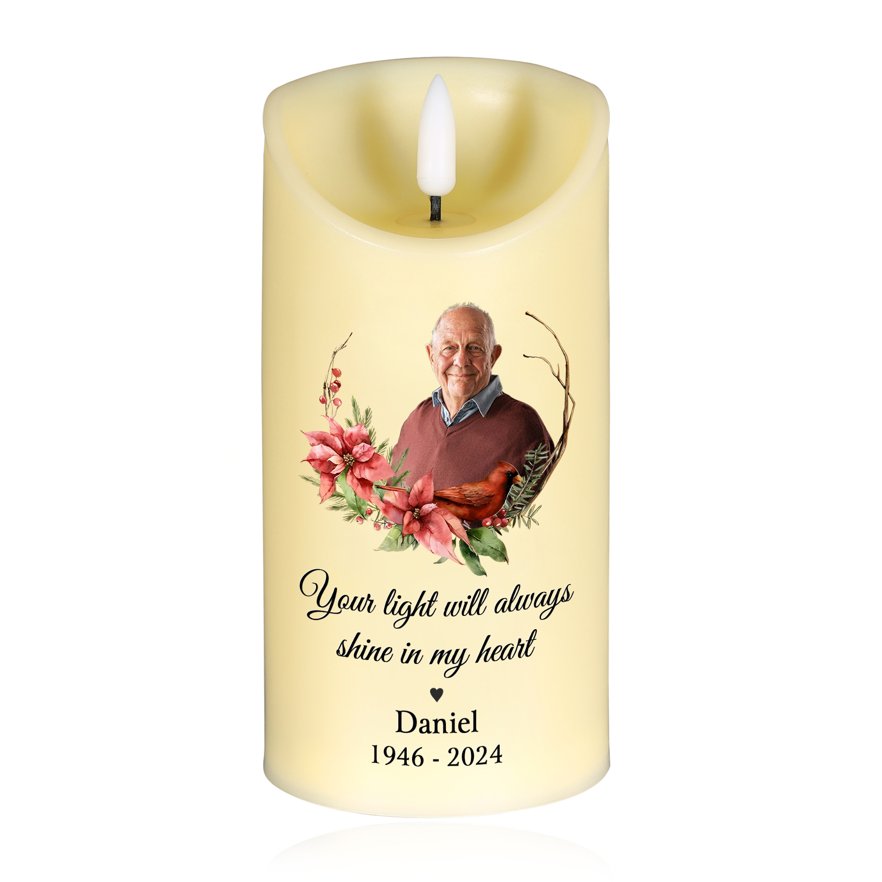 Personalised LED Memorial Candle with Photo Name & Date Tribute Light Remains Forever | Jessemade