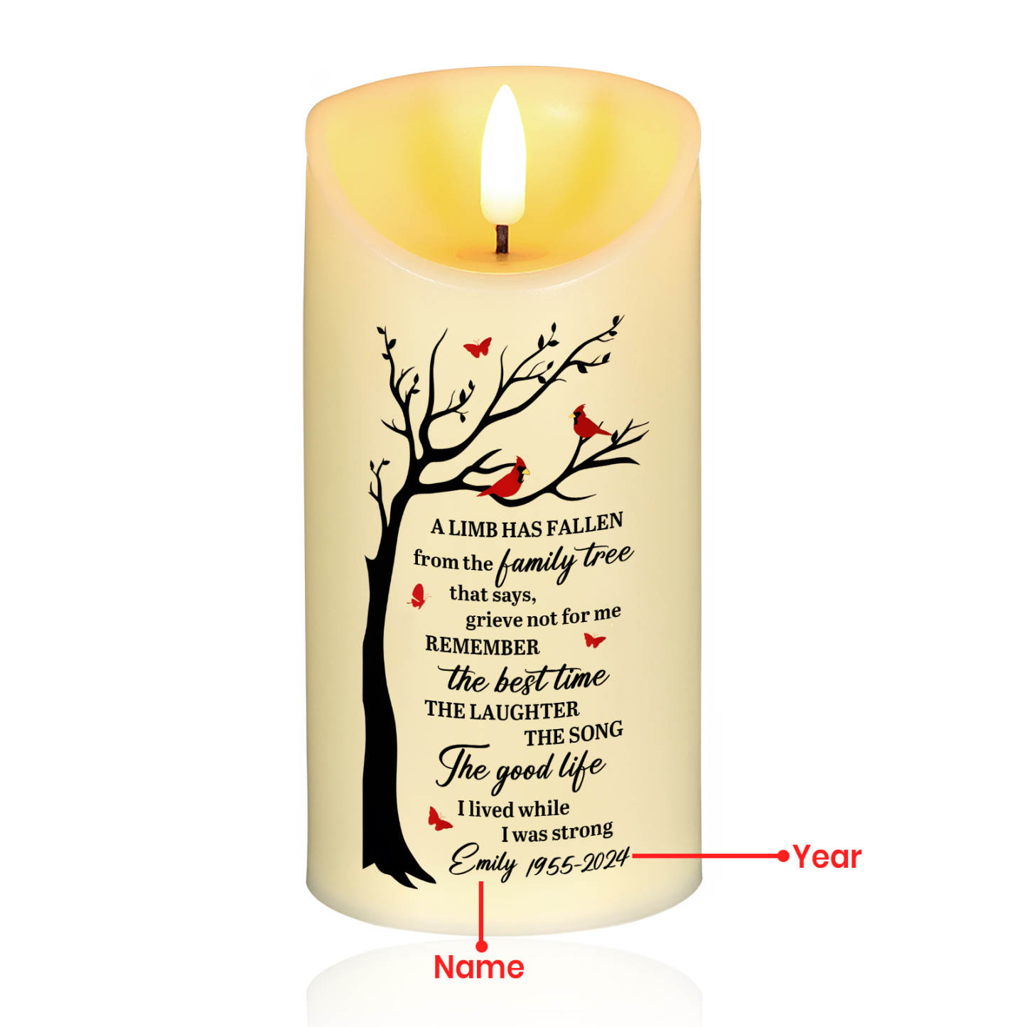 Personalized Memorial LED Candle - Custom Name, and Date Family Tree | Jessemade