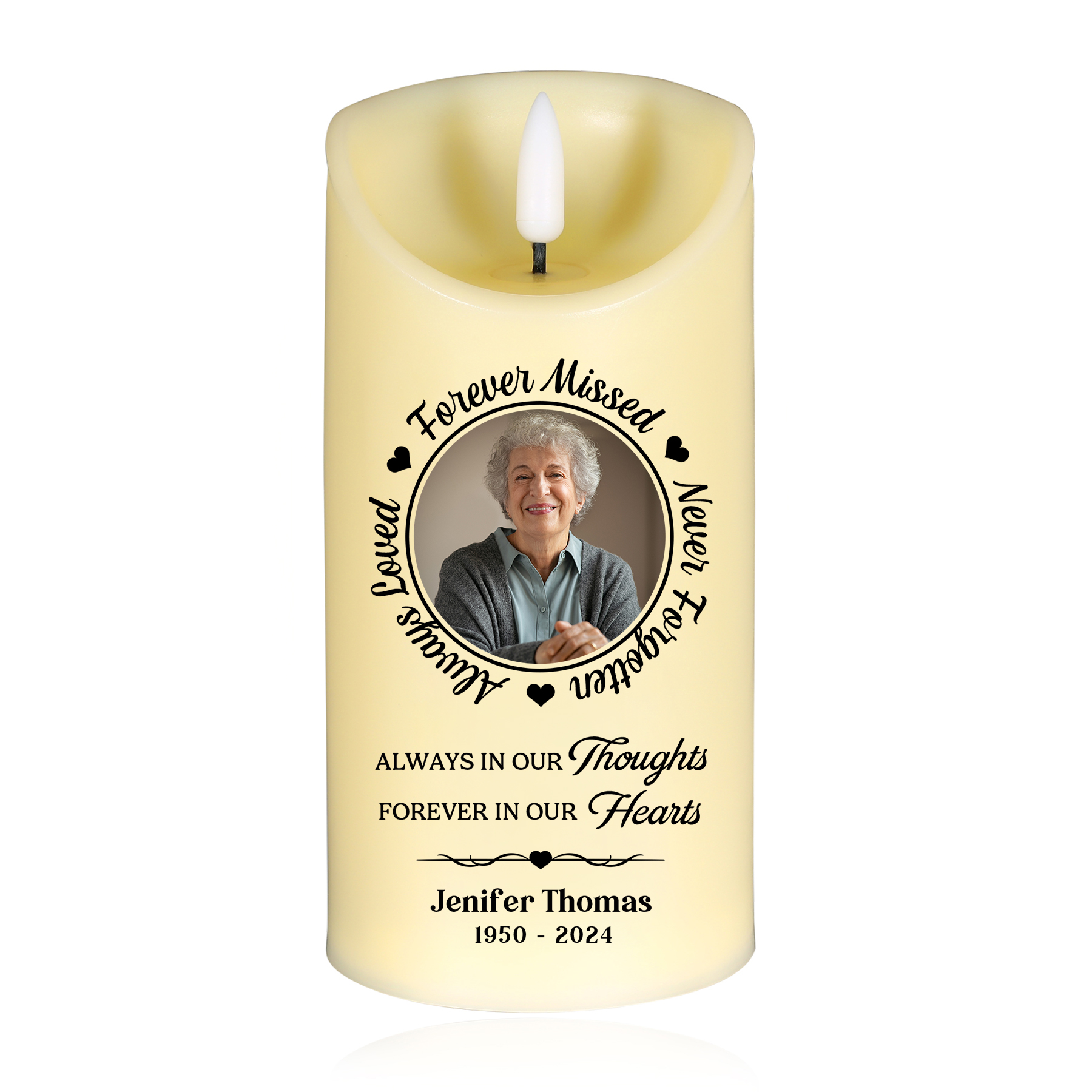 Personalized Memorial LED Candle - Custom Photo, Name, and Date-Forver Missed  | Jessemade