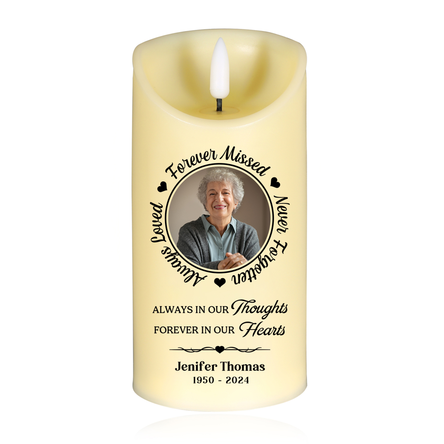Personalized Memorial LED Candle - Custom Photo, Name, and Date-Forver Missed  | Jessemade