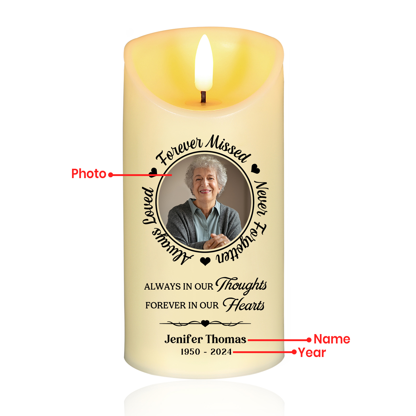 Personalized Memorial LED Candle - Custom Photo, Name, and Date-Forver Missed  | Jessemade