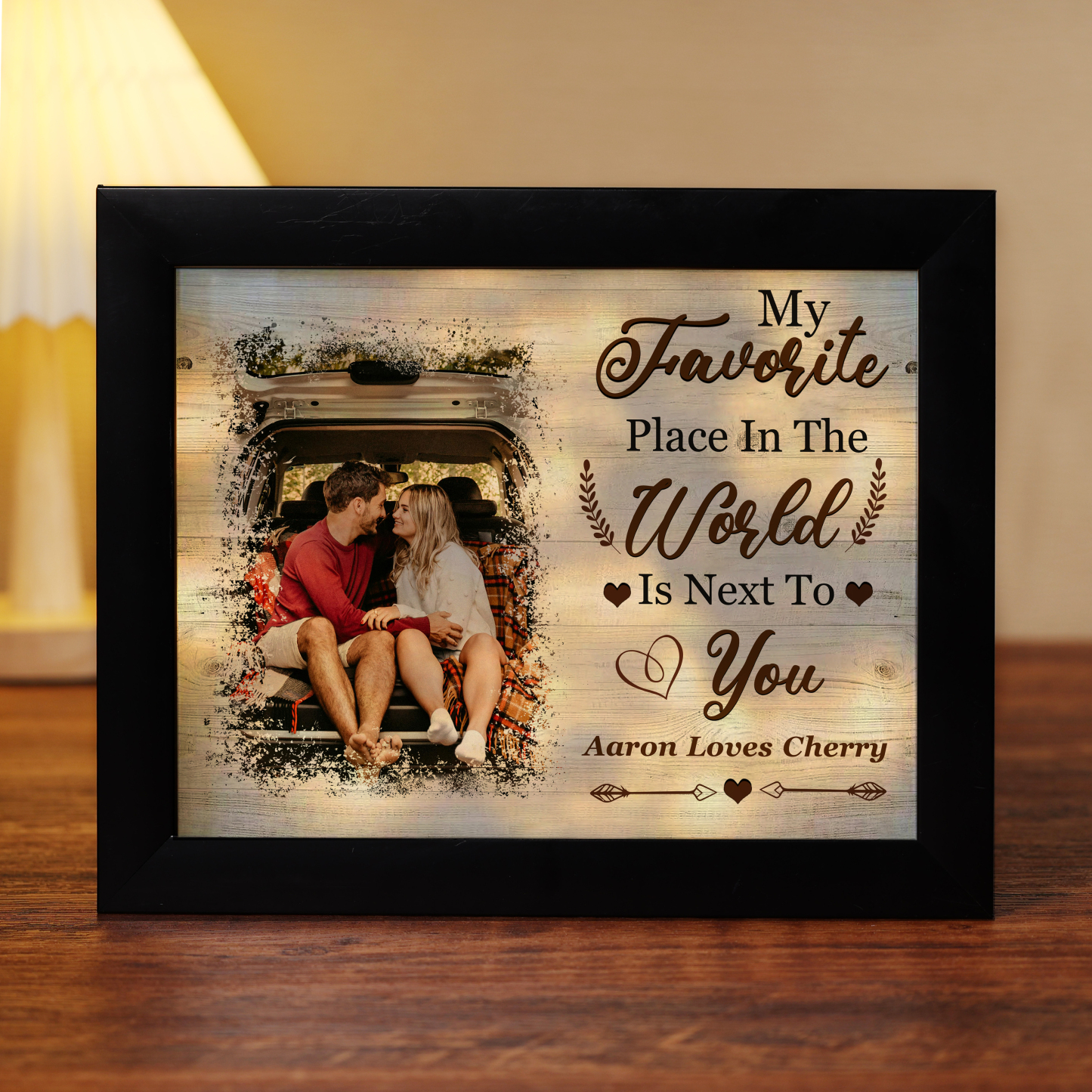 Personalised Couple Photo Frame with Custom Photos & Texts, Valentine's Day Gift for Him - My Favorite Place in the World Is Next to You | Jessemade 