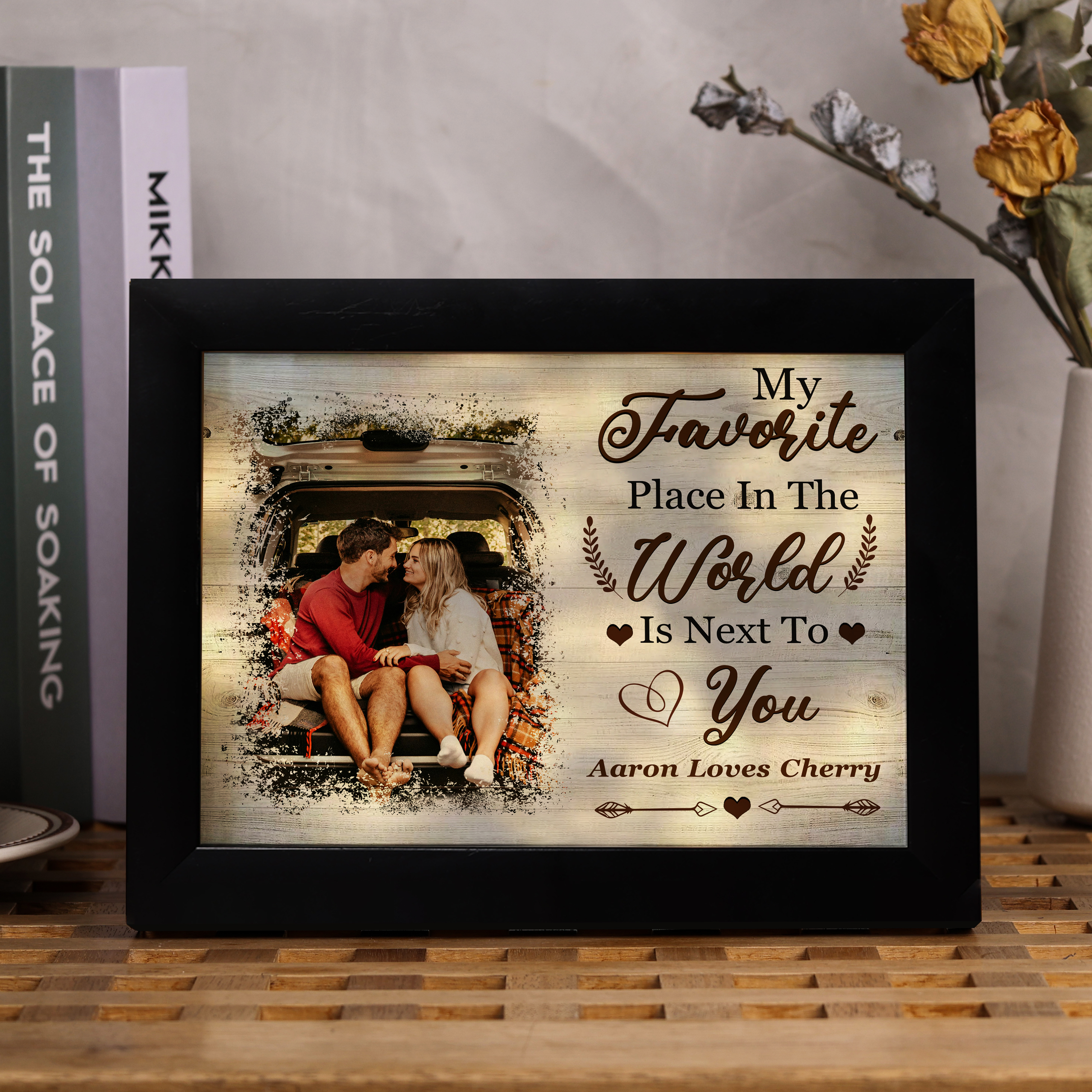 Personalised Couple Photo Frame with Custom Photos & Texts, Valentine's Day Gift for Him - My Favorite Place in the World Is Next to You | Jessemade 
