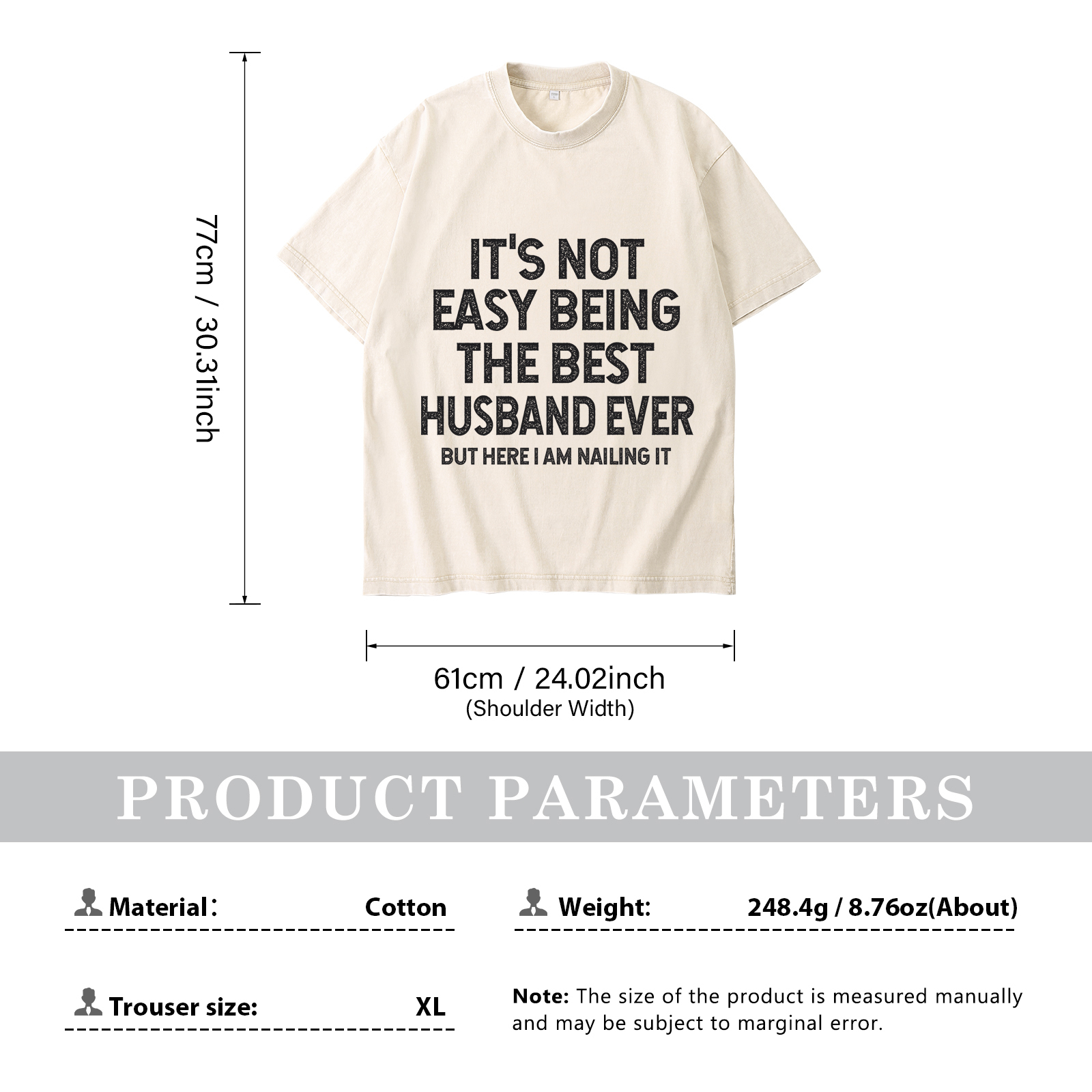 Personalised Couple T-Shirts in Beige– "It’s Not Easy Being the Best Husband/Wife Ever, But Here I Am Nailing It" – Valentine’s Day Gift for Couple | Jessemade