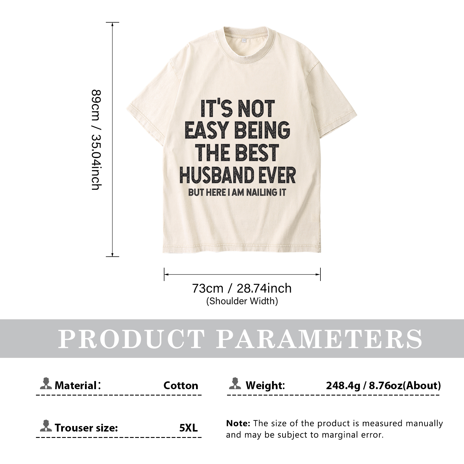 Personalised Couple T-Shirts in Beige– "It’s Not Easy Being the Best Husband/Wife Ever, But Here I Am Nailing It" – Valentine’s Day Gift for Couple | Jessemade