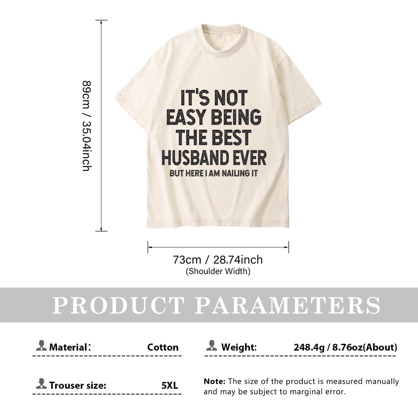Personalised Couple T-Shirts in Beige– "It’s Not Easy Being the Best Husband/Wife Ever, But Here I Am Nailing It" – Valentine’s Day Gift for Couple | Jessemade