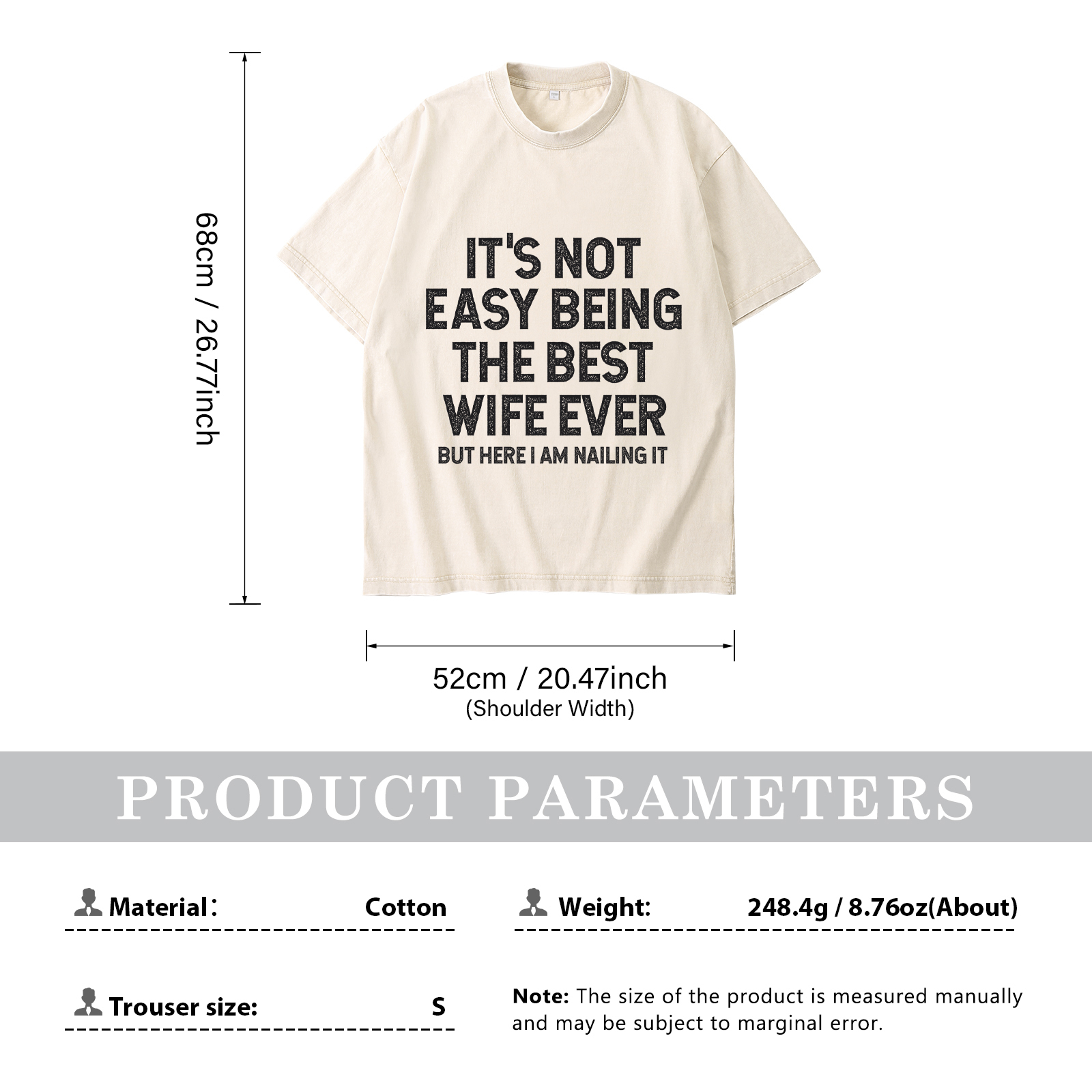 Personalised Couple T-Shirts in Beige– "It’s Not Easy Being the Best Husband/Wife Ever, But Here I Am Nailing It" – Valentine’s Day Gift for Couple | Jessemade