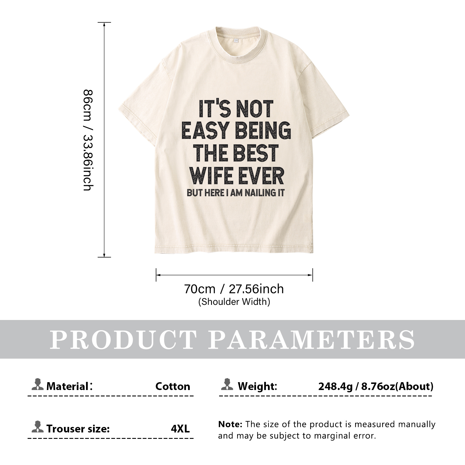 Personalised Couple T-Shirts in Beige– "It’s Not Easy Being the Best Husband/Wife Ever, But Here I Am Nailing It" – Valentine’s Day Gift for Couple | Jessemade