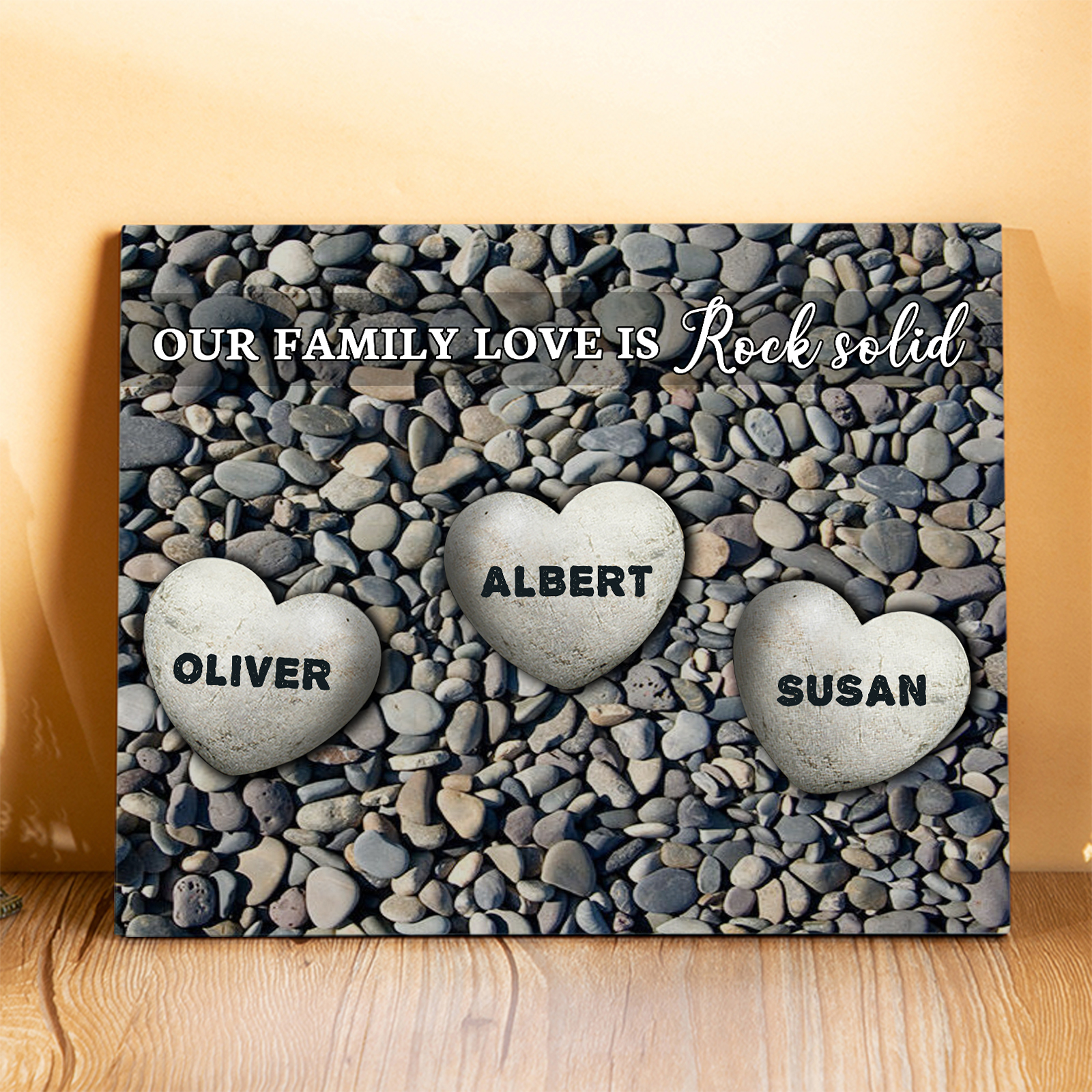 Personalised Wooden Ornament – with Custom 3-5 Names – "Our Family Love is Rock Solid" – Unique Mother's Day Gift for Her | Jessemade
