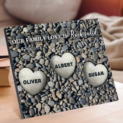 Personalised Wooden Ornament – with Custom 3-5 Names – "Our Family Love is Rock Solid" – Unique Mother's Day Gift for Her | Jessemade