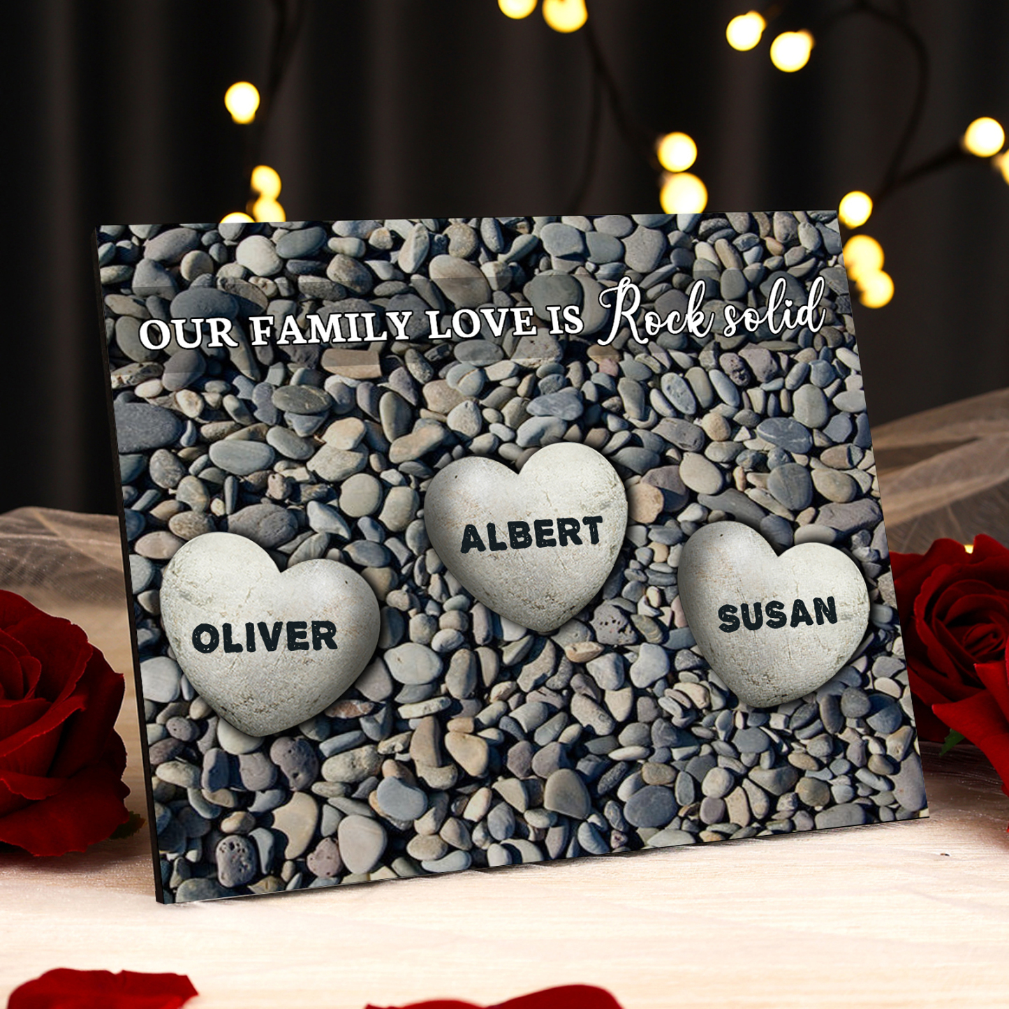 Personalised Wooden Ornament – with Custom 3-5 Names – "Our Family Love is Rock Solid" – Unique Mother's Day Gift for Her | Jessemade