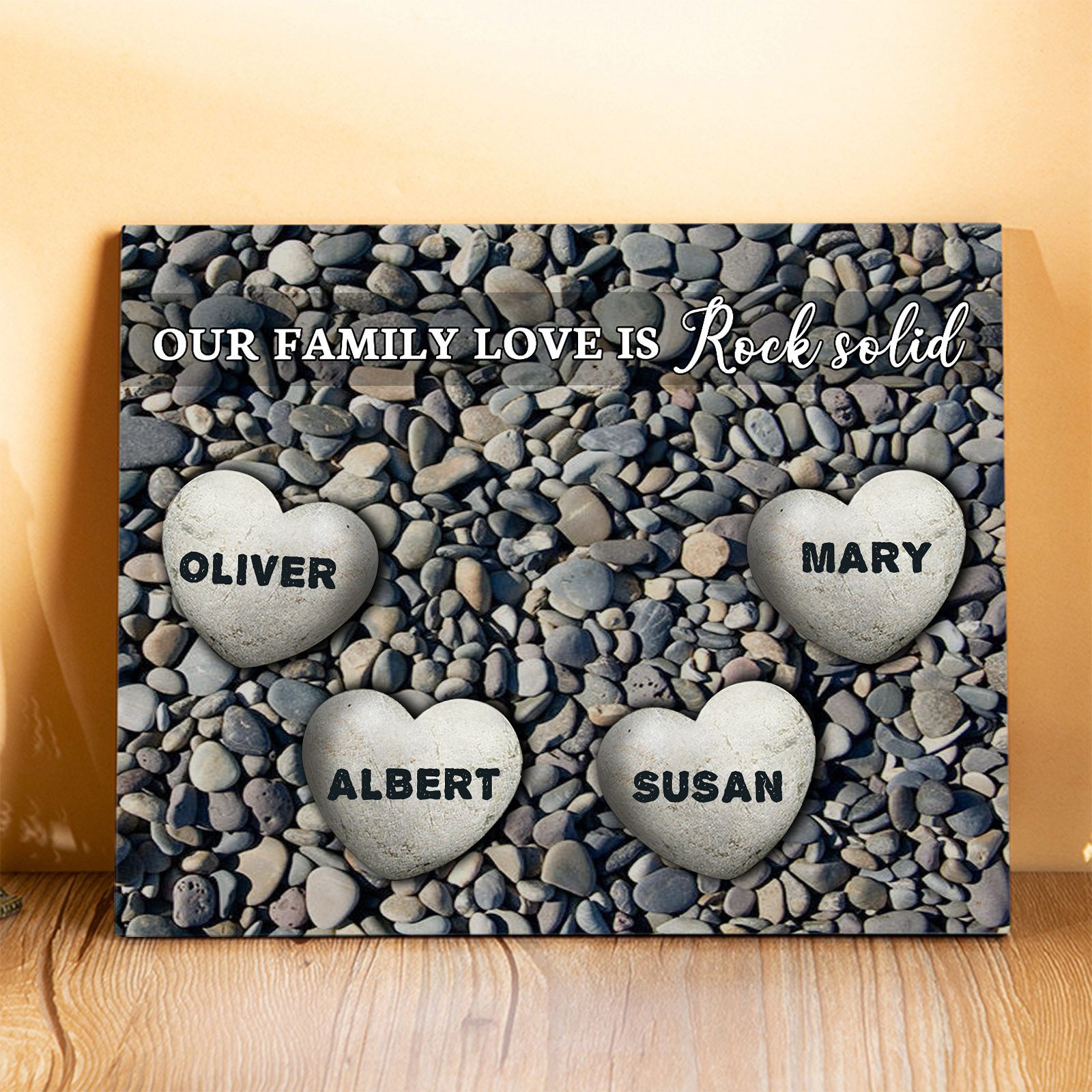 Personalised Wooden Ornament – with Custom 3-5 Names – "Our Family Love is Rock Solid" – Unique Mother's Day Gift for Her | Jessemade