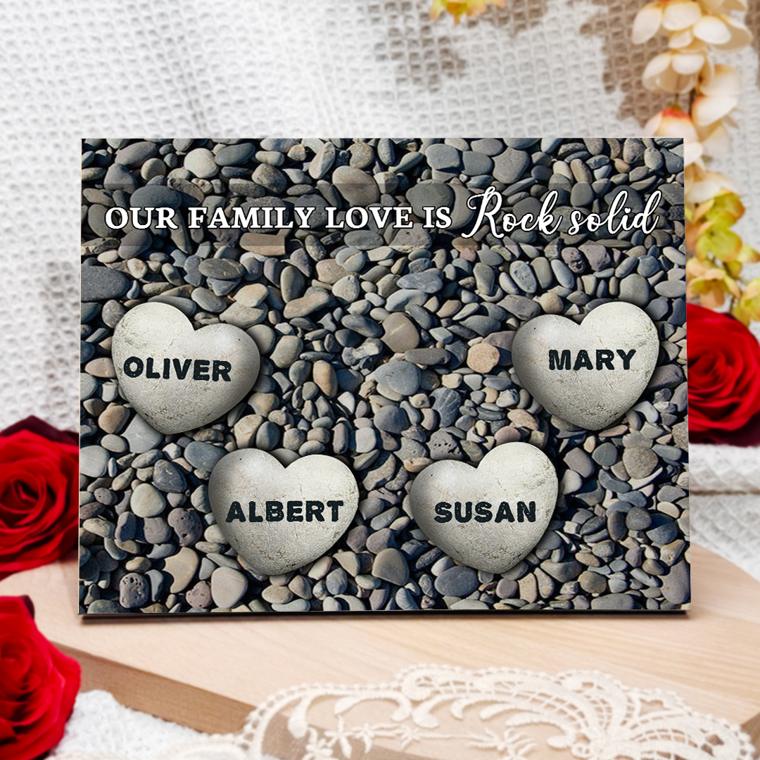 Personalised Wooden Ornament – with Custom 3-5 Names – "Our Family Love is Rock Solid" – Unique Mother's Day Gift for Her | Jessemade