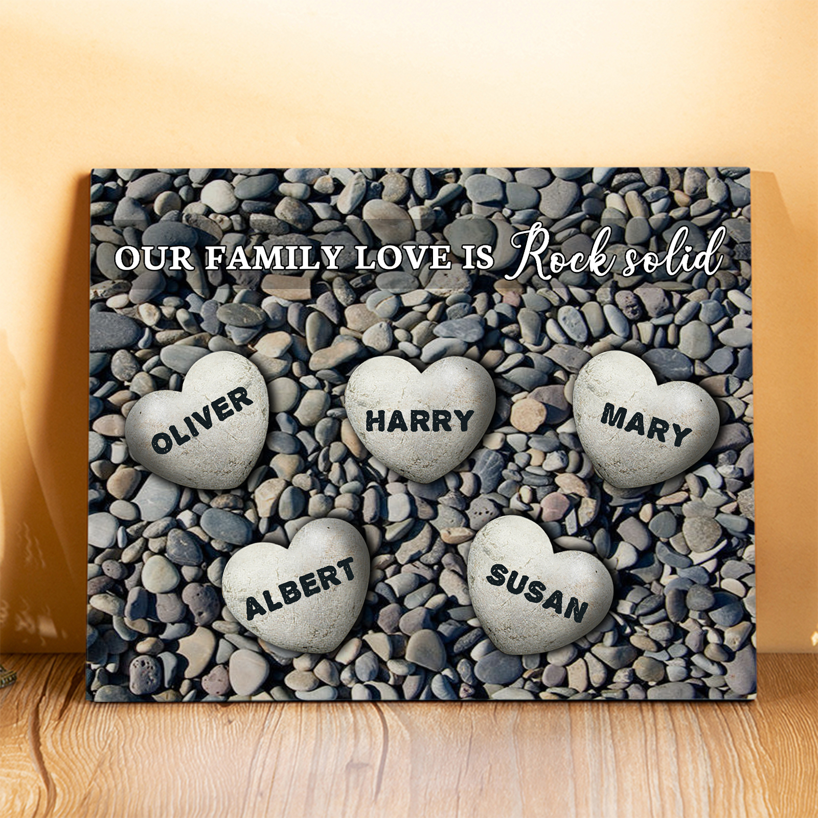 Personalised Wooden Ornament – with Custom 3-5 Names – "Our Family Love is Rock Solid" – Unique Mother's Day Gift for Her | Jessemade
