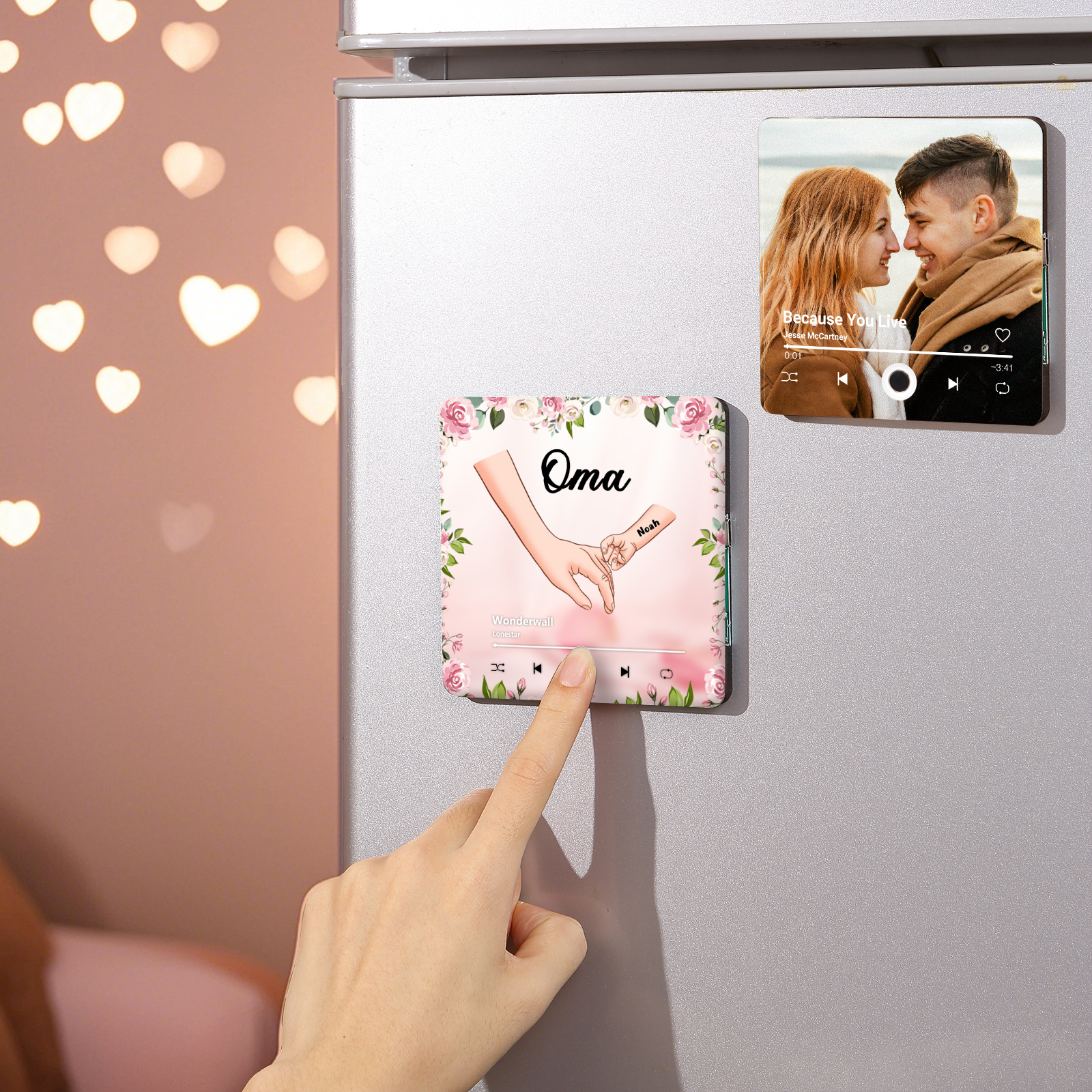 Personalised Hand-in-Hand Music Fridge Magnet Engraved 1 Name & 1 Text– Custom Special Gift For Mum/Nana/Nanny| Jessemade