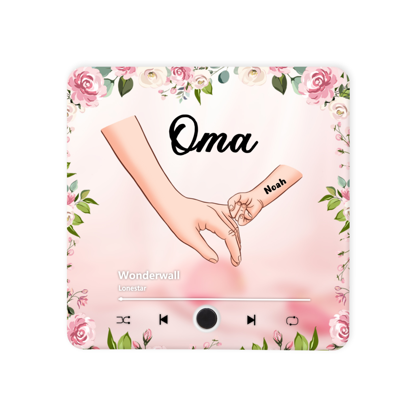 Personalised Hand-in-Hand Music Fridge Magnet Engraved 1 Name & 1 Text– Custom Special Gift For Mum/Nana/Nanny| Jessemade