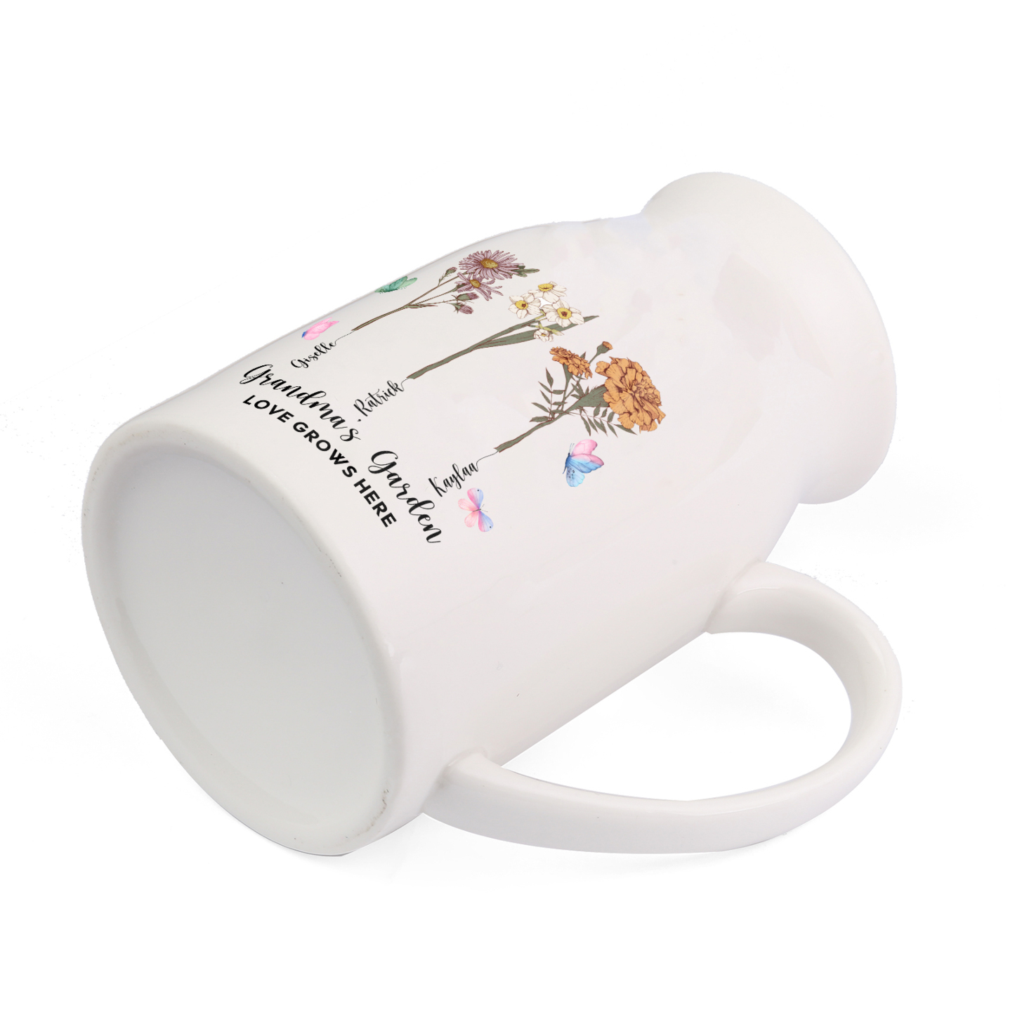 3 Names personalised Vase with Birthday Flowers – Add 3 Names 2 Texts – Ceramic Custom Gift for Mum, Grandma, Family