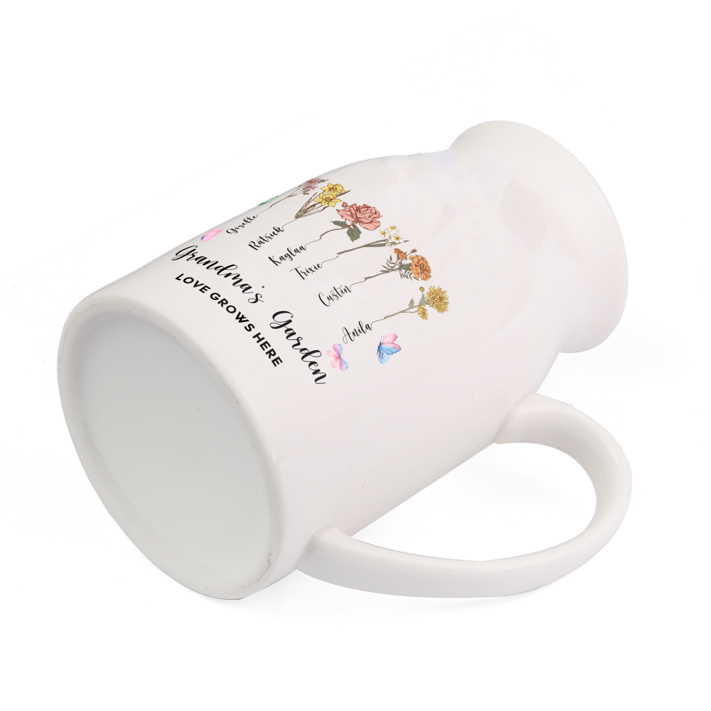 6 Names personalised Vase with Birthday Flowers – Add 6 Names 2 Texts – Ceramic Custom Gift for Mum, Grandma, Family