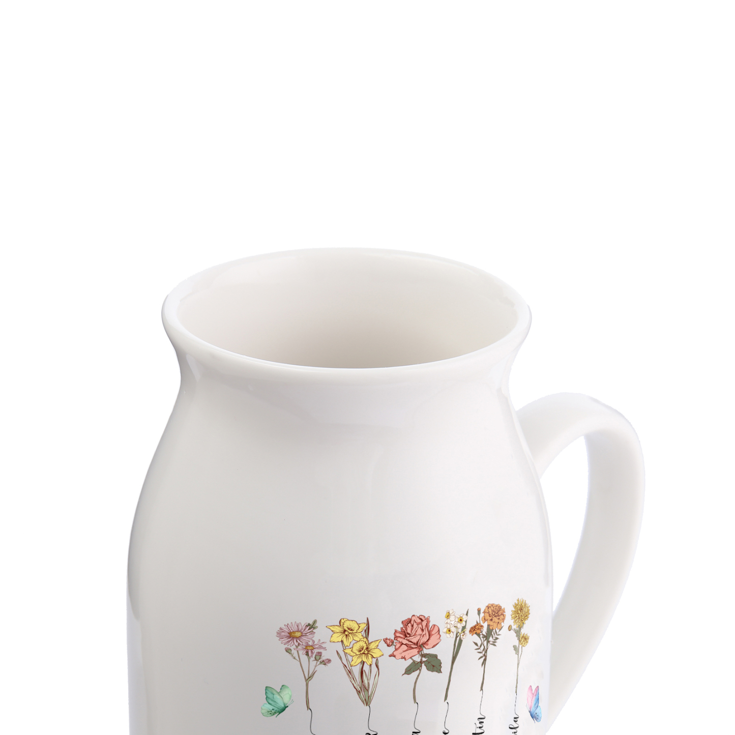 6 Names personalised Vase with Birthday Flowers – Add 6 Names 2 Texts – Ceramic Custom Gift for Mum, Grandma, Family