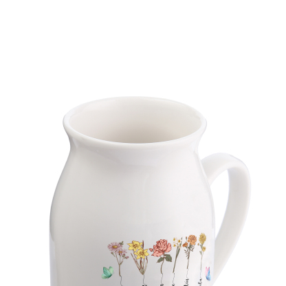 6 Names personalised Vase with Birthday Flowers – Add 6 Names 2 Texts – Ceramic Custom Gift for Mum, Grandma, Family