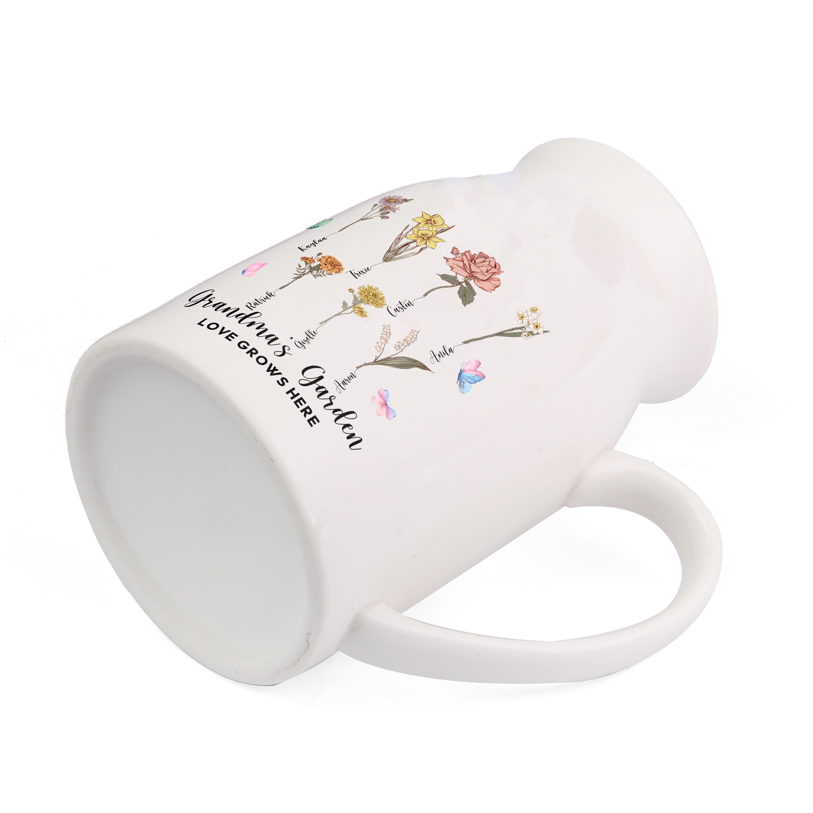 7 Names personalised Vase with Birthday Flowers – Add 7 Names 2 Texts – Ceramic Custom Gift for Mum, Grandma, Family