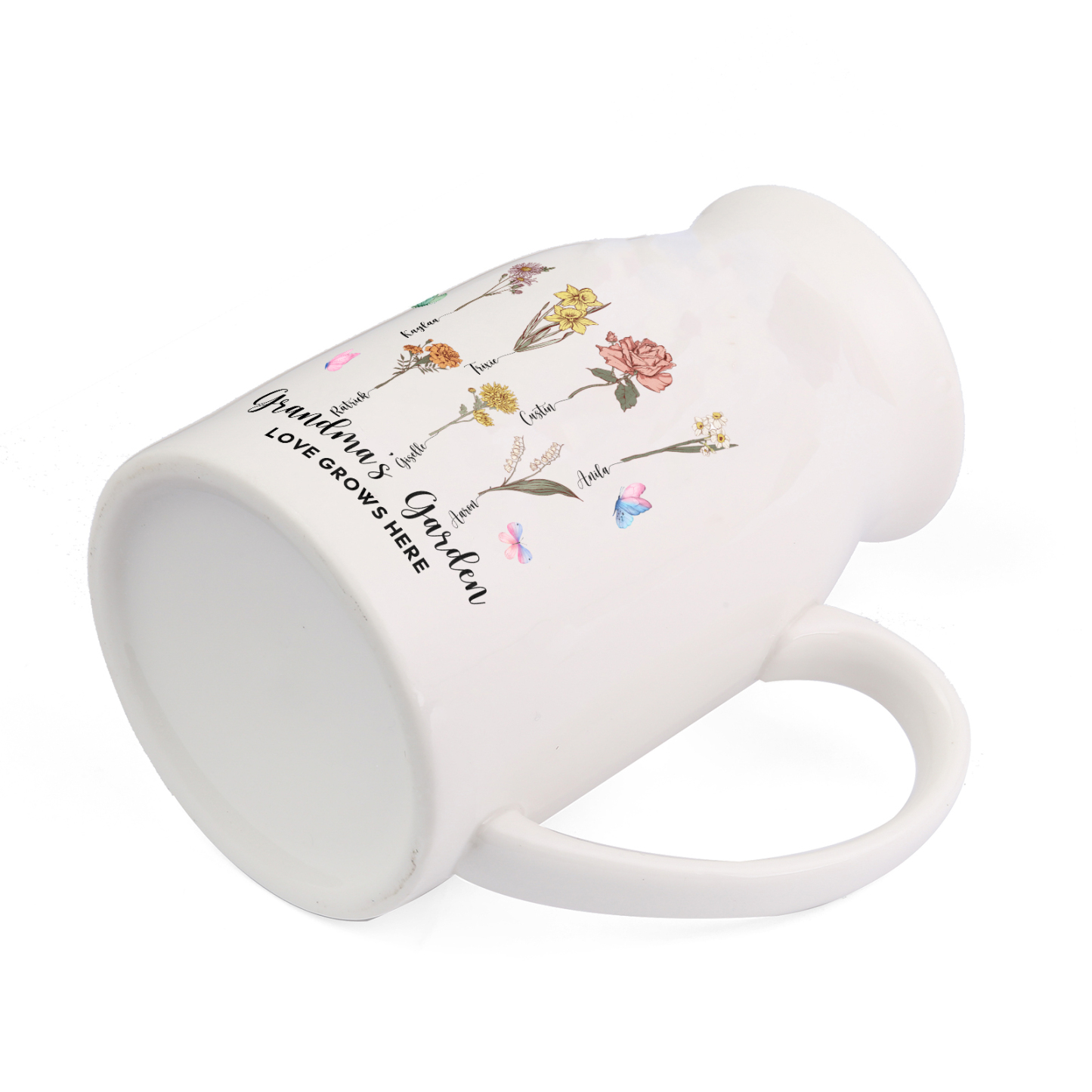 7 Names personalised Vase with Birthday Flowers – Add 7 Names 2 Texts – Ceramic Custom Gift for Mum, Grandma, Family