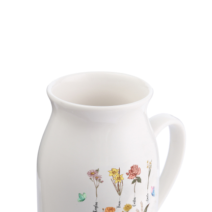 7 Names personalised Vase with Birthday Flowers – Add 7 Names 2 Texts – Ceramic Custom Gift for Mum, Grandma, Family