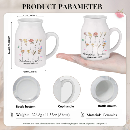 9 Names personalised Vase with Birthday Flowers – Add 9 Names 2 Texts – Ceramic Custom Gift for Mum, Grandma, Family