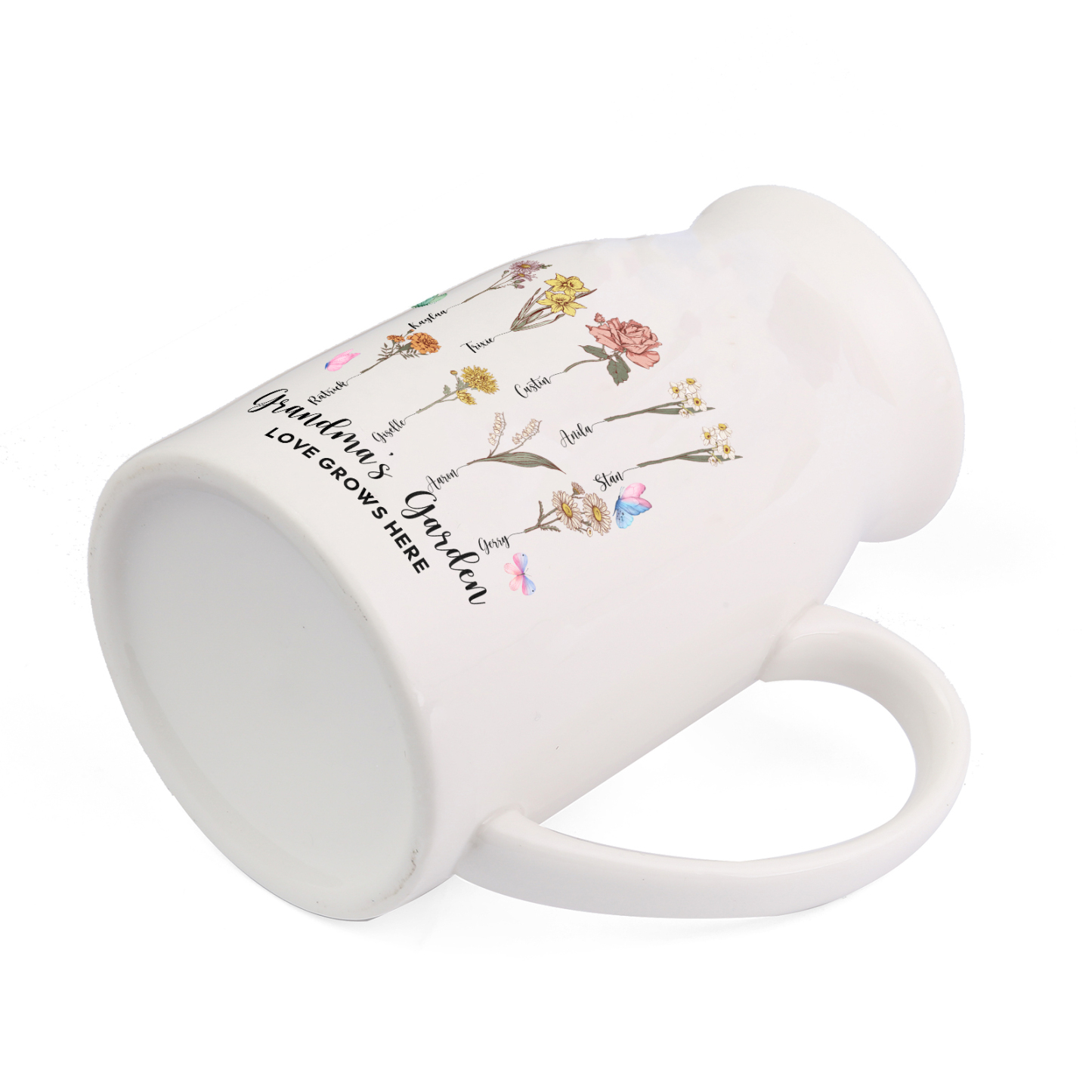 9 Names personalised Vase with Birthday Flowers – Add 9 Names 2 Texts – Ceramic Custom Gift for Mum, Grandma, Family