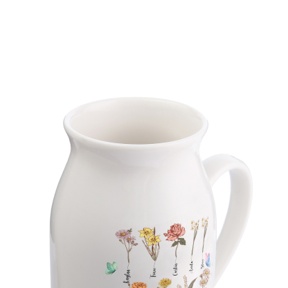9 Names personalised Vase with Birthday Flowers – Add 9 Names 2 Texts – Ceramic Custom Gift for Mum, Grandma, Family