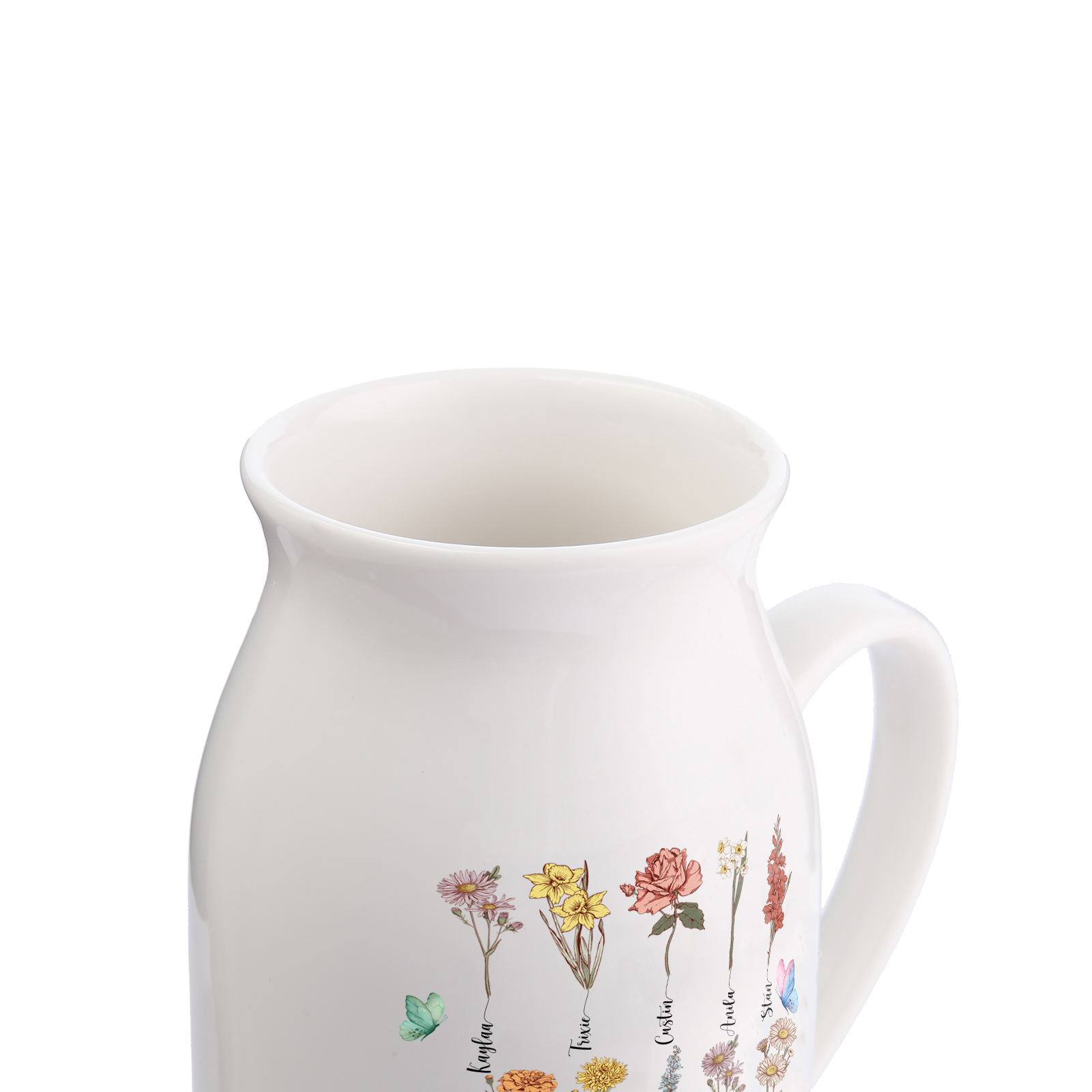 10 Names personalised Vase with Birthday Flowers – Add 10 Names 2 Texts – Ceramic Custom Gift for Mum, Grandma, Family