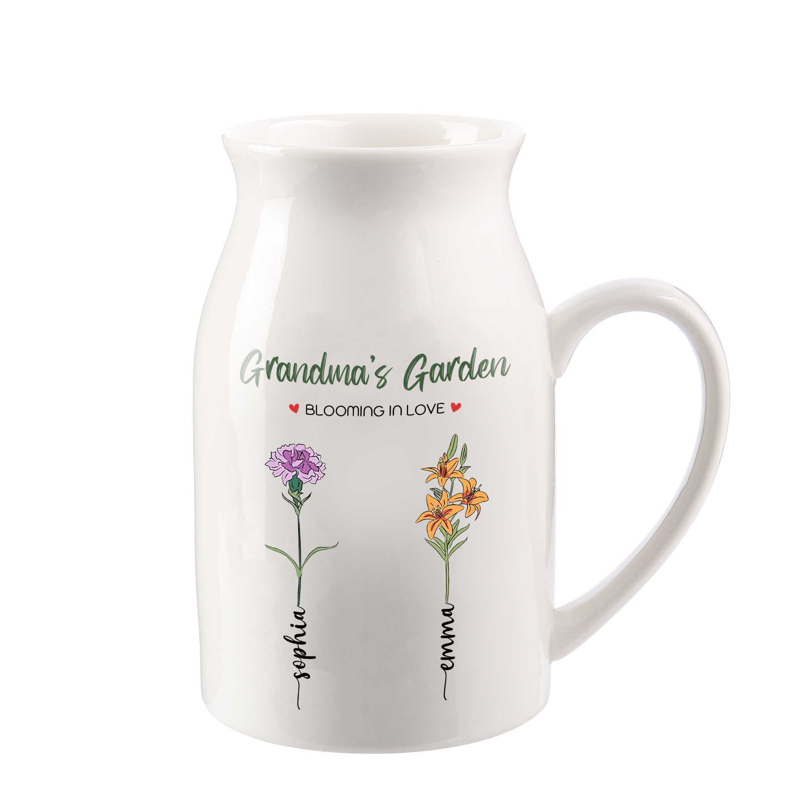 2 Names Personalised Ceramic Birthday Flower Jug Vase – Gift for Mum, Grandma, or Friend | Jessemade