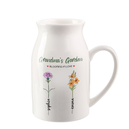 2 Names Personalised Ceramic Birthday Flower Jug Vase – Gift for Mum, Grandma, or Friend | Jessemade
