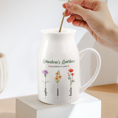 3 Names Personalised Ceramic Birthday Flower Jug Vase – Gift for Mum, Grandma, or Friend | Jessemade