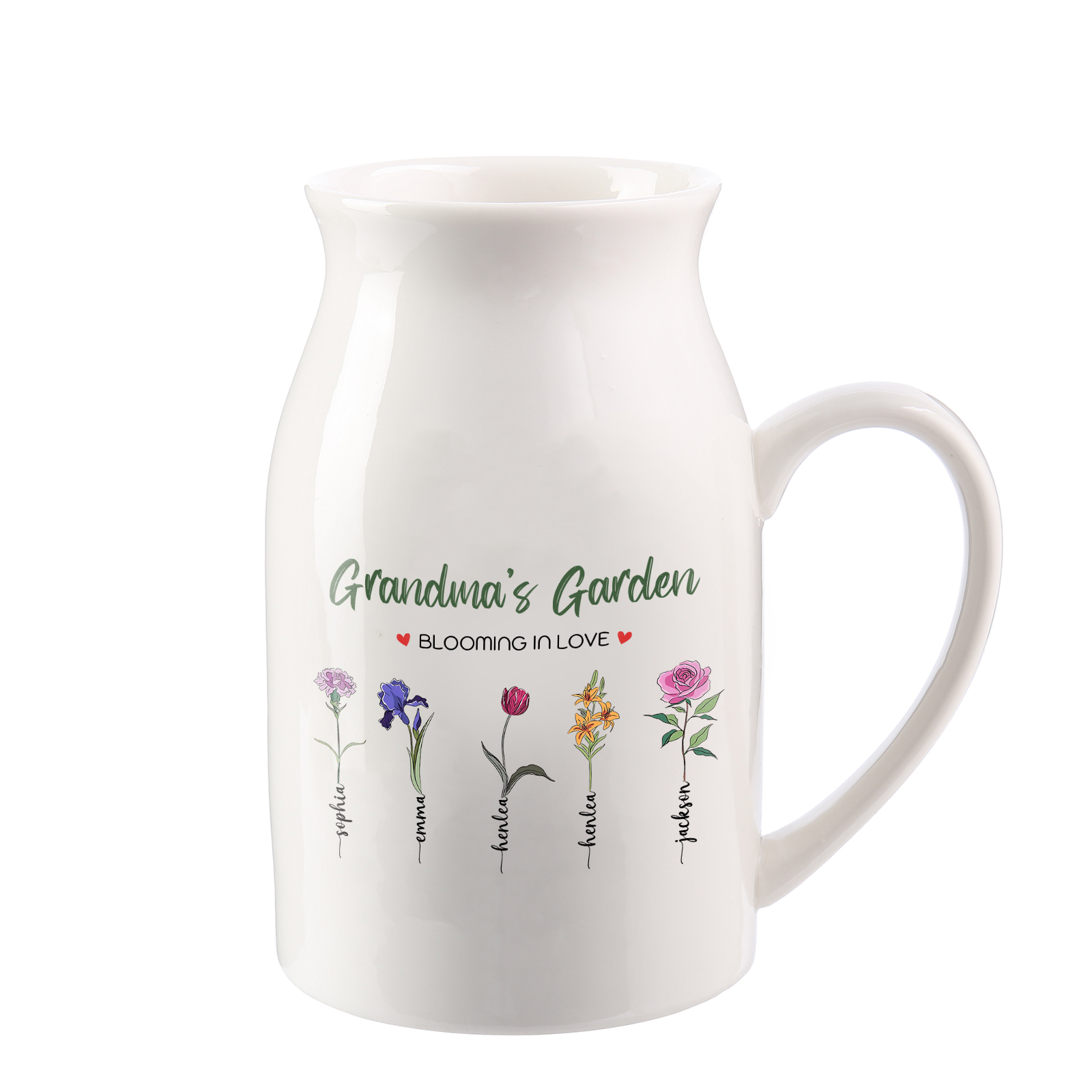 5 Names Personalised Ceramic Birthday Flower Jug Vase – Gift for Mum, Grandma, or Friend | Jessemade