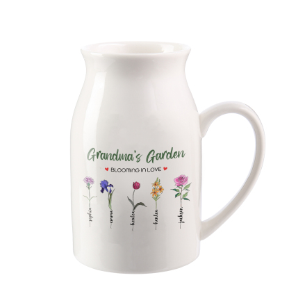 5 Names Personalised Ceramic Birthday Flower Jug Vase – Gift for Mum, Grandma, or Friend | Jessemade