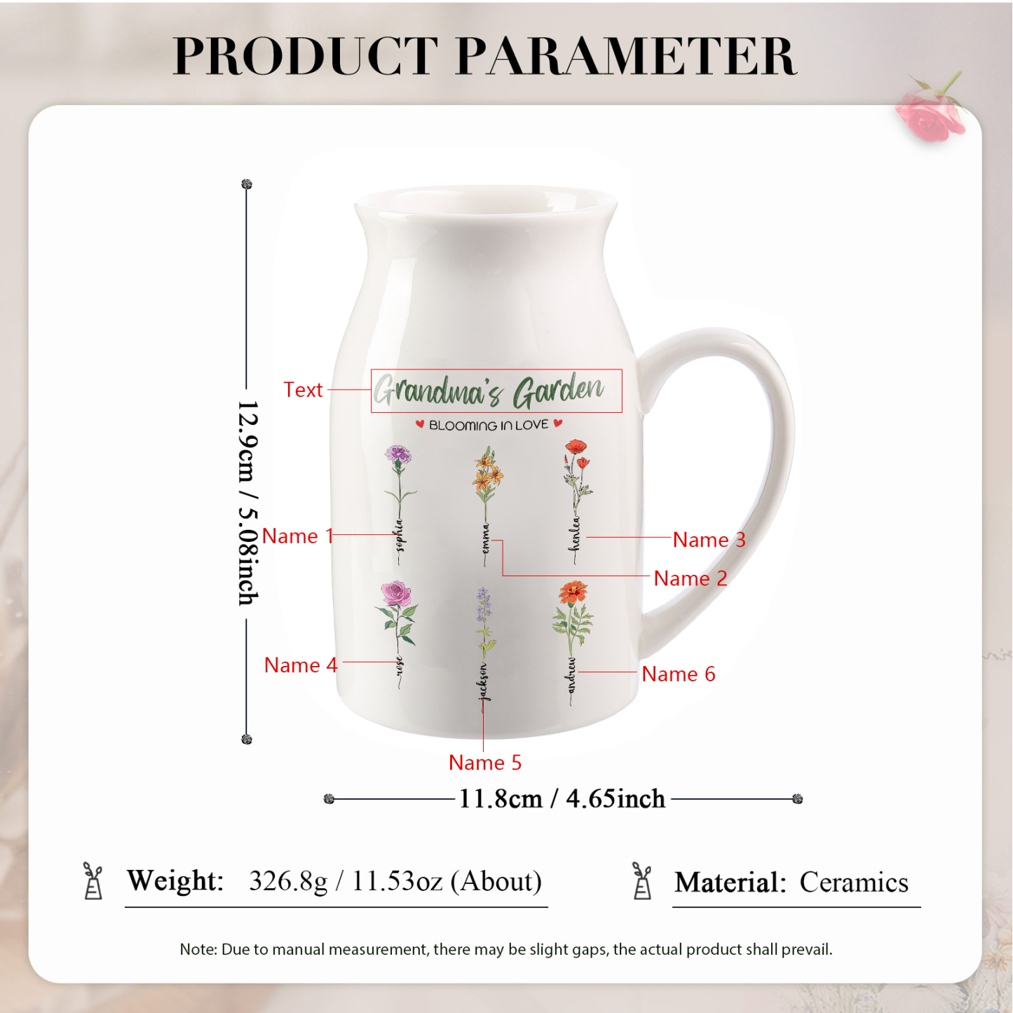 6 Names Personalised Ceramic Birthday Flower Jug Vase – Gift for Mum, Grandma, or Friend | Jessemade