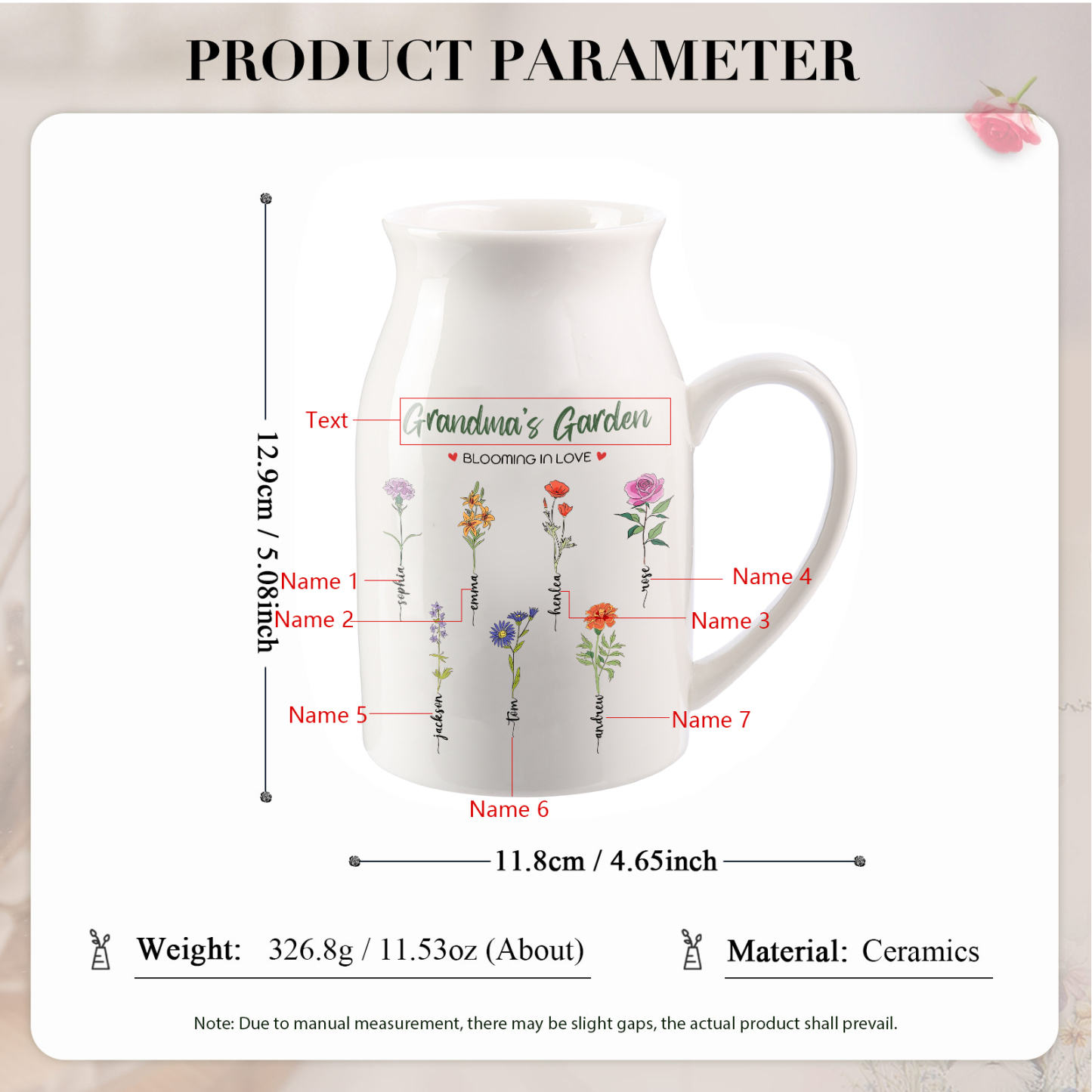 7 Names Personalised Ceramic Birthday Flower Jug Vase – Gift for Mum, Grandma, or Friend | Jessemade