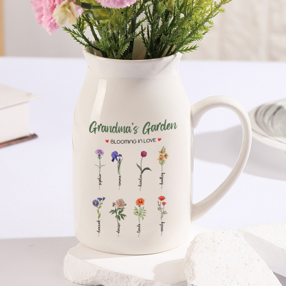 8 Names Personalised Ceramic Birthday Flower Jug Vase – Gift for Mum,