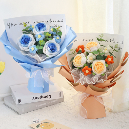 "You Are Sunshine" Knitted Yarn Rose Bouquet – Handmade Gift with Gift Bag | Jessemade