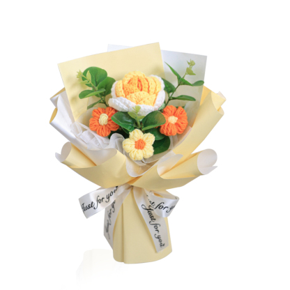 "You Are Sunshine" Knitted Yarn Rose Bouquet – Handmade Gift with Gift Bag | Jessemade