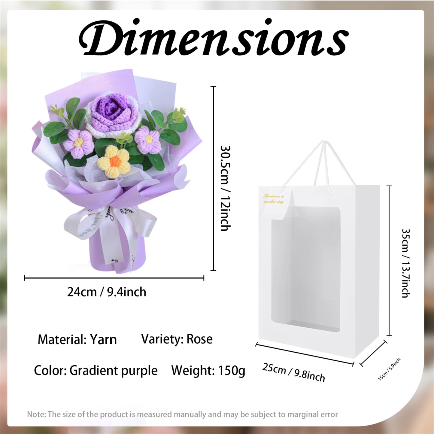 "You Are Sunshine" Knitted Yarn Rose Bouquet – Handmade Gift with Gift Bag | Jessemade