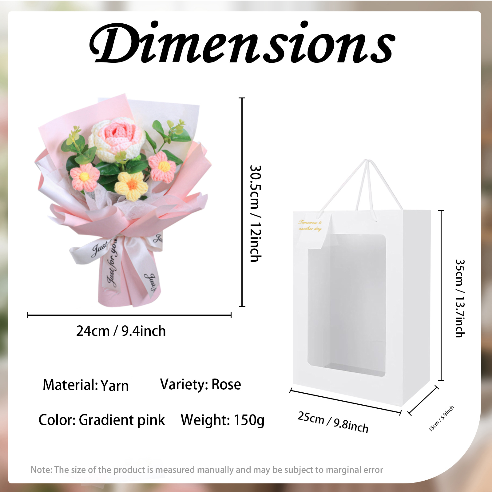 "You Are Sunshine" Knitted Yarn Rose Bouquet – Handmade Gift with Gift Bag | Jessemade