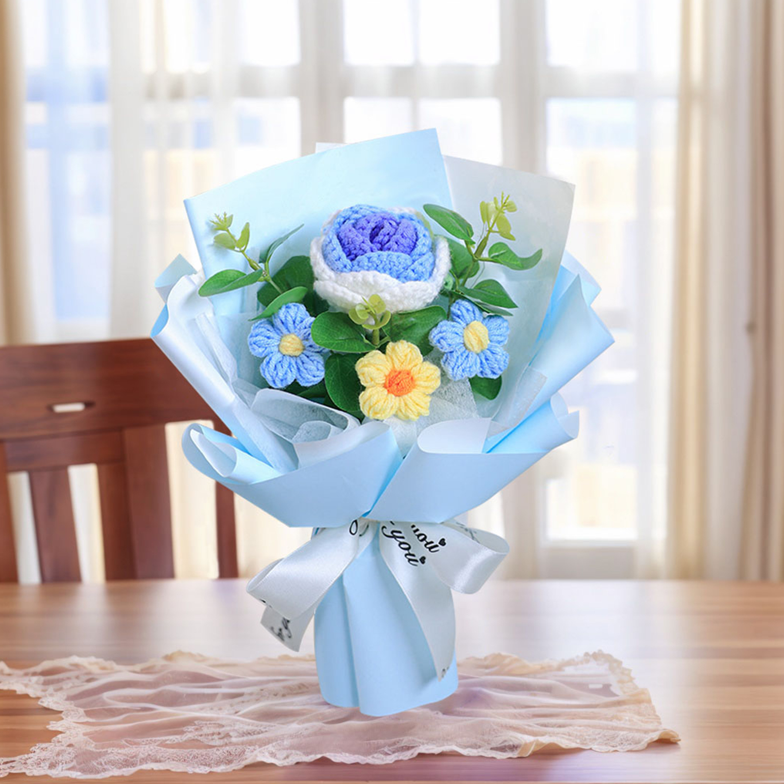 "You Are Sunshine" Knitted Yarn Rose Bouquet – Handmade Gift with Gift Bag | Jessemade