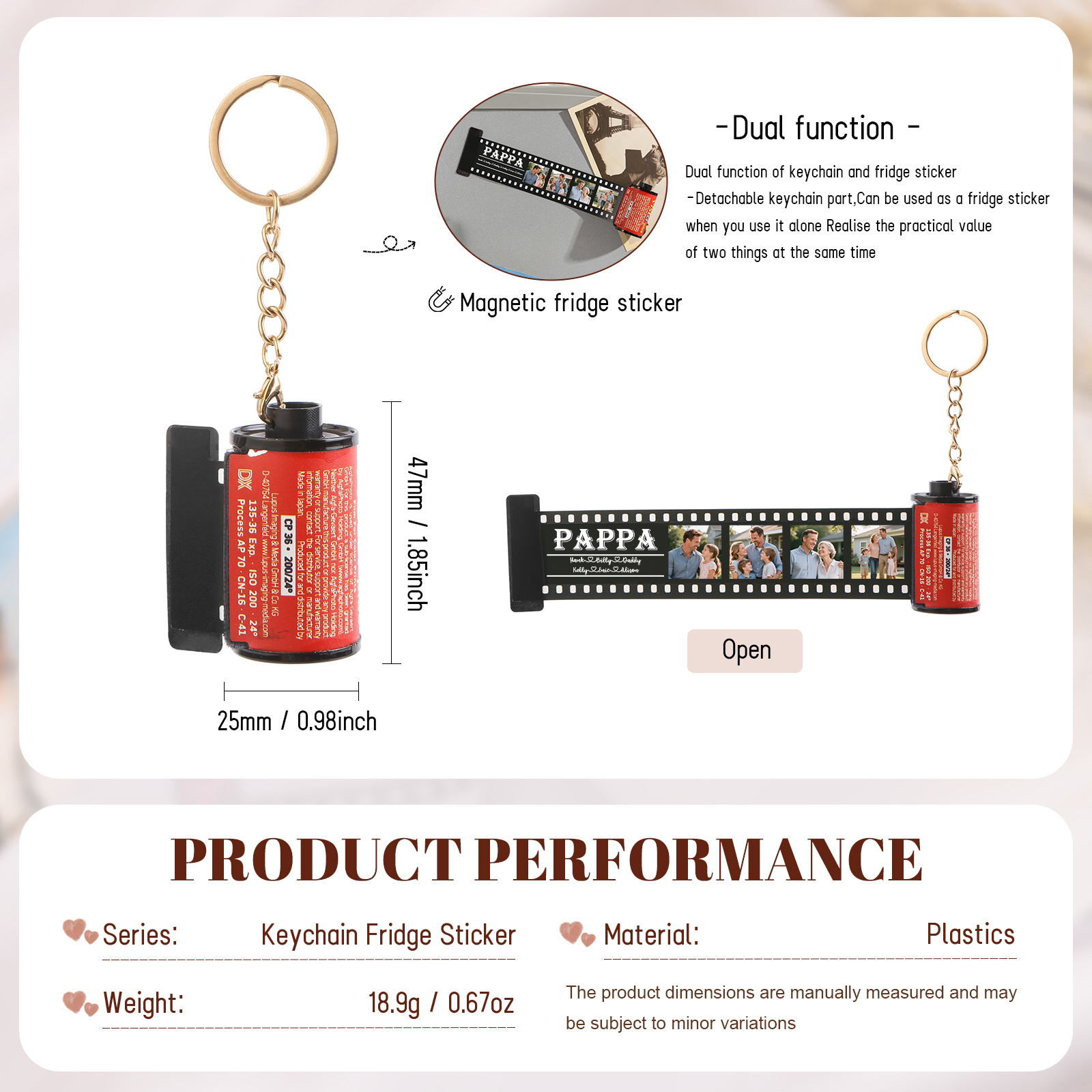Custom Family Fridge Magnet Film Roll – Personalised Photo & Name Keepsake Keychain Gift for Dad, Grandad or Pappa | Jessemade