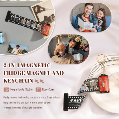 Custom Family Fridge Magnet Film Roll – Personalised Photo & Name Keepsake Keychain Gift for Dad, Grandad or Pappa | Jessemade