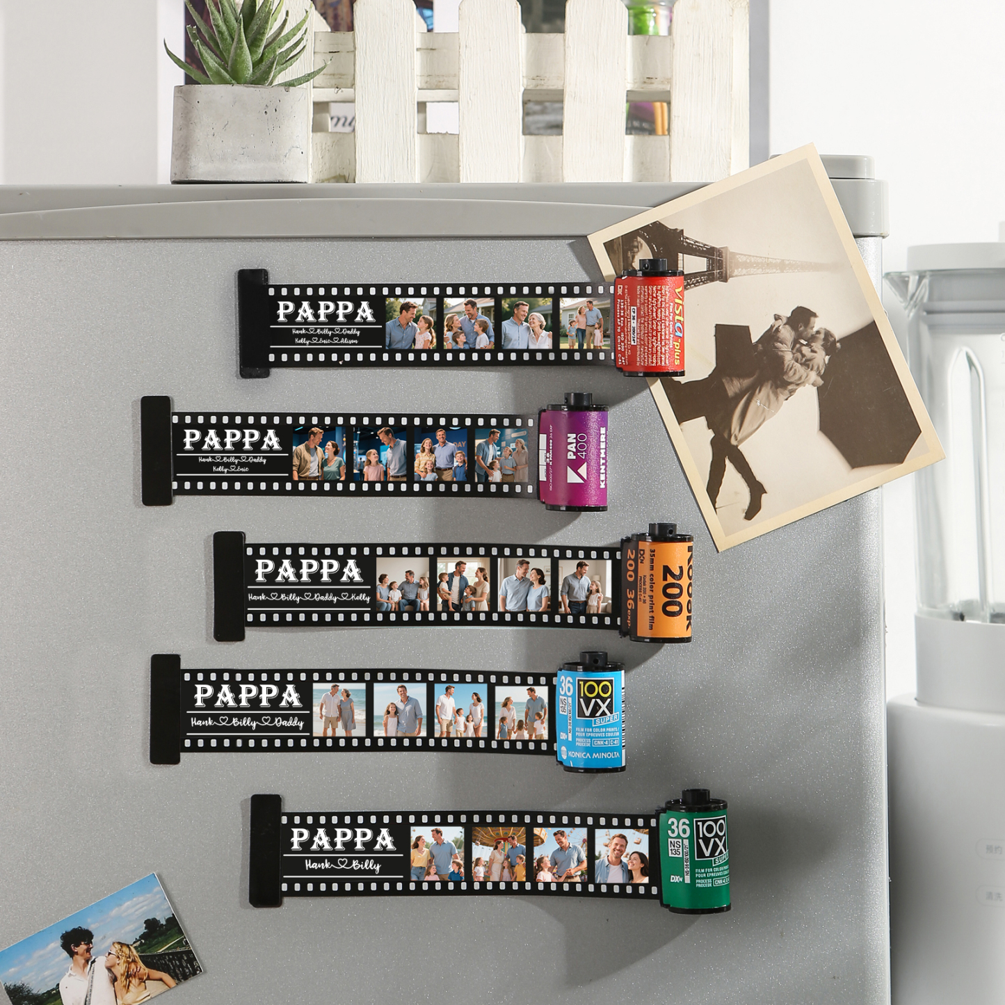 2 Names & 4 Photos Family Fridge Magnet Film Roll – Personalised Keepsake Keychain Gift for Dad & Grandad | Jessemade