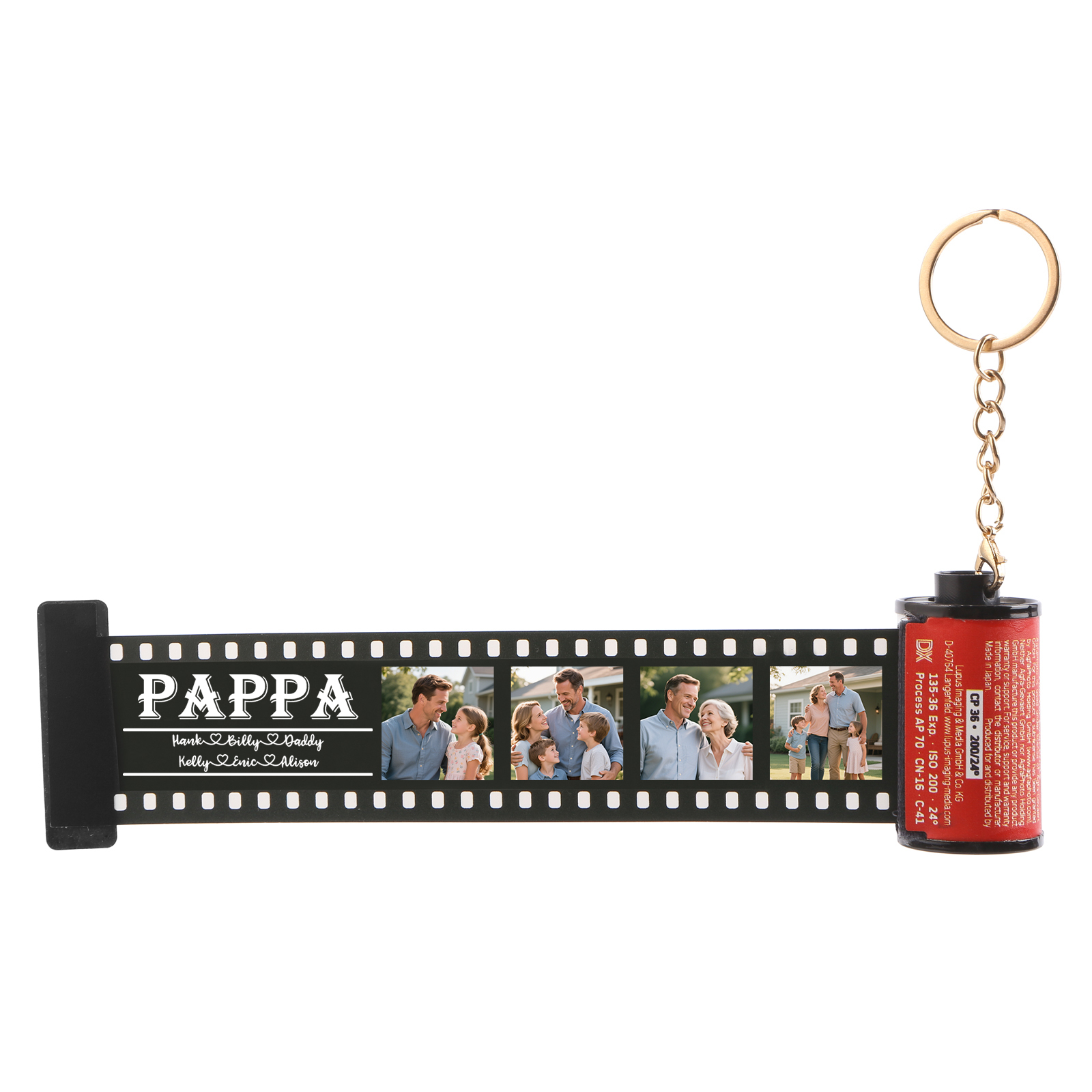 2 Names & 4 Photos Family Fridge Magnet Film Roll – Personalised Keepsake Keychain Gift for Dad & Grandad | Jessemade