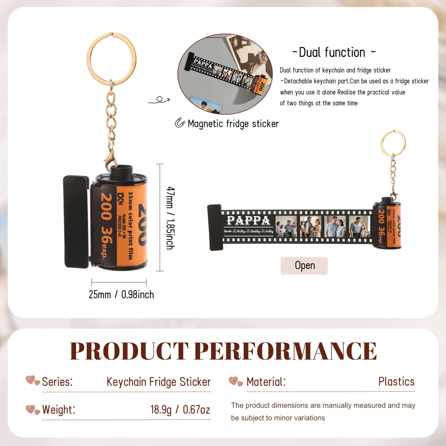 4 Names & 4 Photos Family Fridge Magnet Film Roll – Personalised Keepsake Keychain Gift for Dad & Grandad | Jessemade